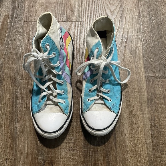 Converse Shoes Juniors CTAS HI Top Blue Rainbow Size 4 - Picture 2 of 10